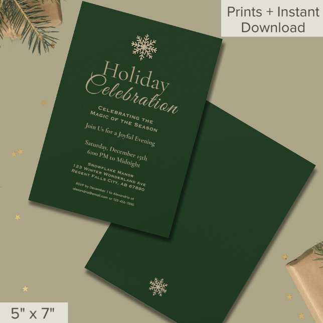 Invitation Célébration de Noël Green Gold Snowflake (Créateur téléchargé)