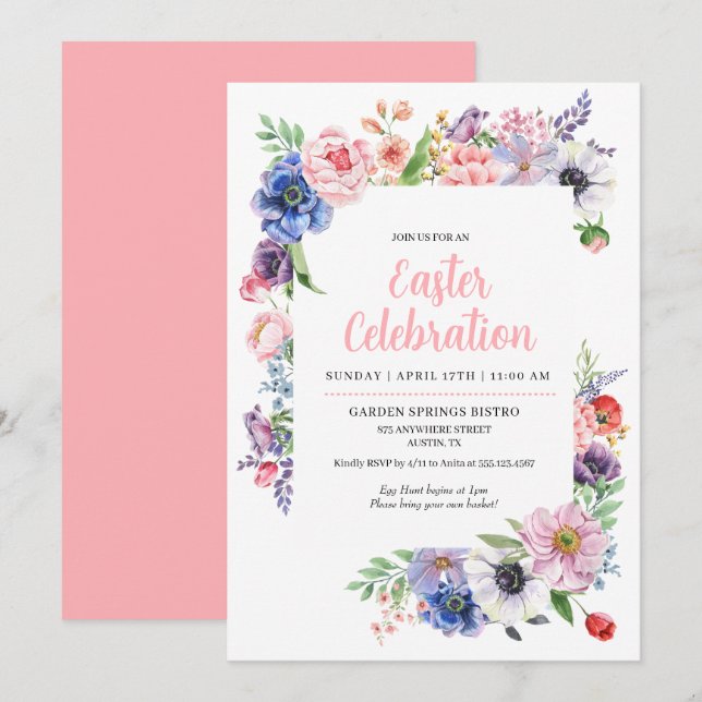 Invitation Célébration de Pâques de printemps dans un jardin  (Devant / Derrière)