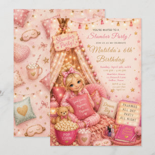 Invitation Célébration de pyjama party rose