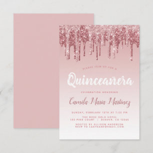 Invitation Célébration de Quinceanera à paillettes de rose do