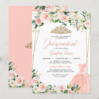 Invitation Célébration de Quinceañera florale rose et blanc