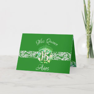 Invitation Célébration de Quinceañera Vert Émeraude et Argent