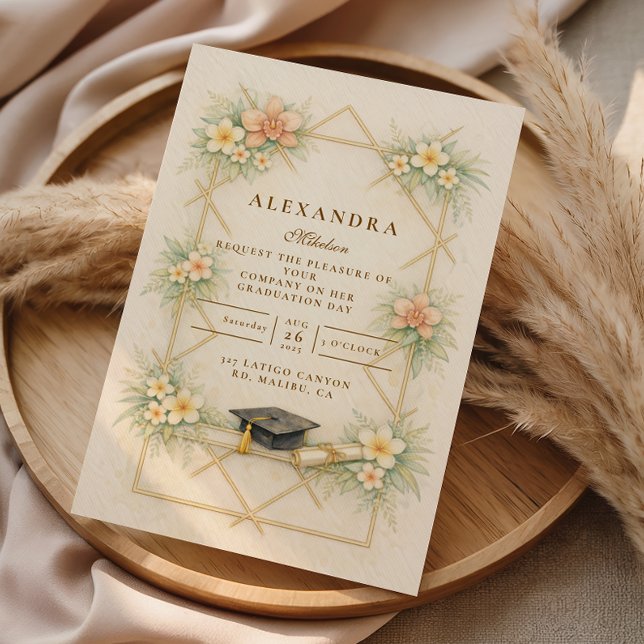 Invitation Célébration de remise de diplôme florale géométriq (Créateur téléchargé)