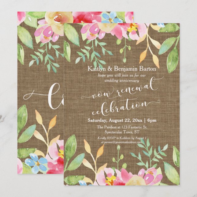 Invitation Célébration de renouvellement de vœux avec des fle (Devant / Derrière)