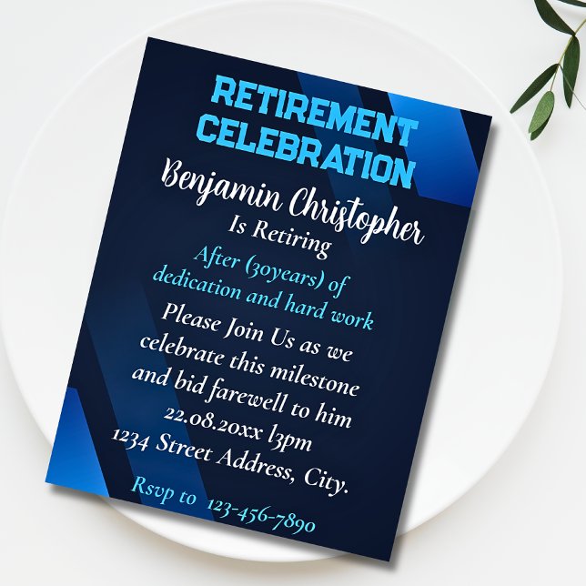Invitation Célébration de retraite simple bleu marine (Créateur téléchargé)