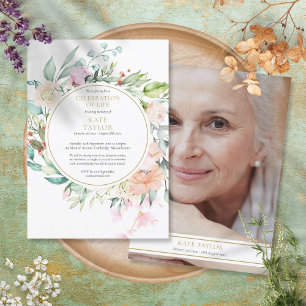 Invitation Célébration de vie avec photo florale pour funérai