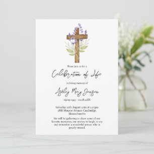 Invitation Célébration de vie funéraire Lavender Cross