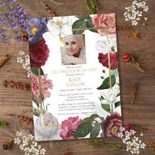 Invitation Célébration de vie photo funéraire florale Roses