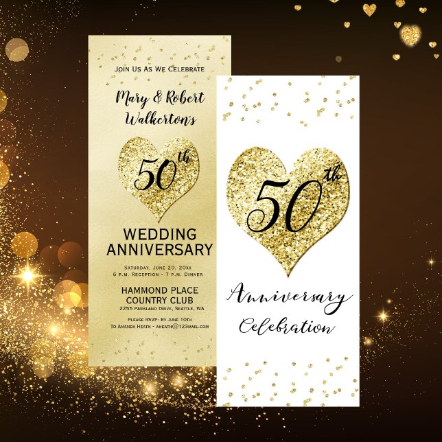 Invitation Célébration des 50 ans de mariage Confettis dorés (50th Wedding Anniversary Celebration Gold Confetti Invitation)