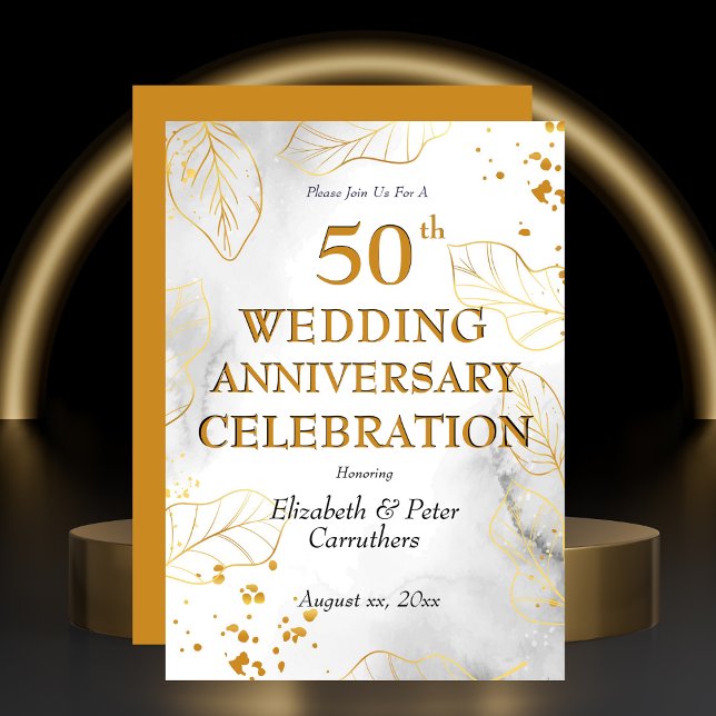Invitation Célébration des 50 ans de mariage Fête dorée (50th Wedding Anniversary Celebration Golden Party Invitation)