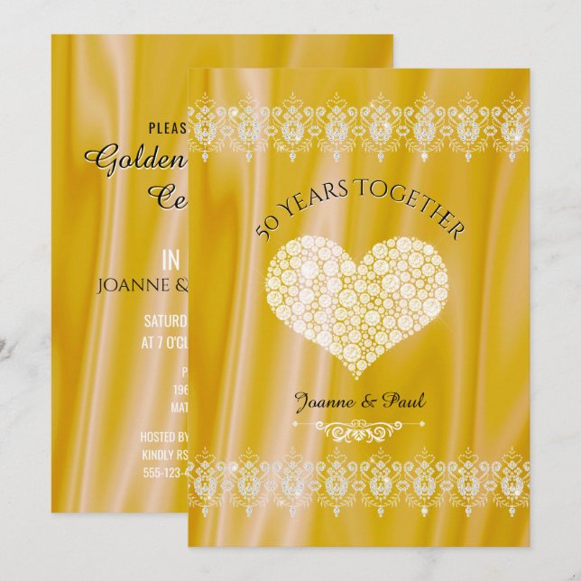 Invitation Célébration des 50 ans de mariage Or Diamants (Devant / Derrière)