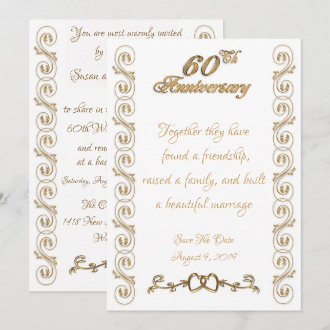 Invitation Célébration des 60 ans de mariage (Devant / Derrière)