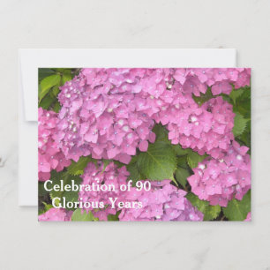 Invitation Célébration des 90 ans avec des Hortensias Roses