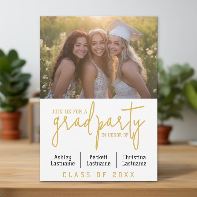Invitation Célébration des diplômes de groupe - Triple diplôm (Group Graduation Announcement and Party Invitation)