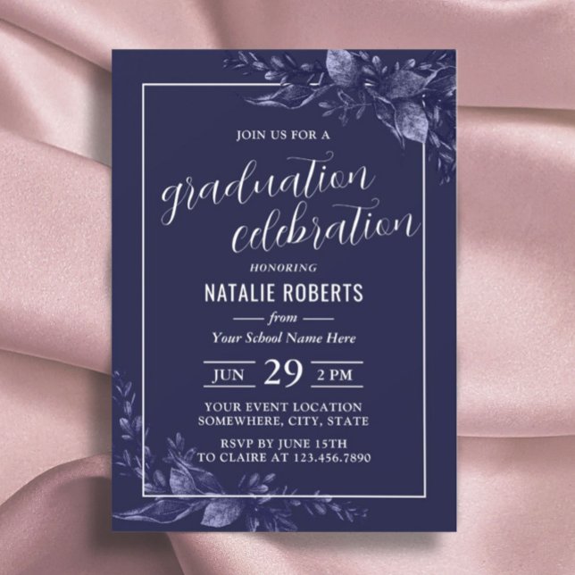 Invitation Célébration des diplômes Élégante Marine Bleue Bot (Créateur téléchargé)