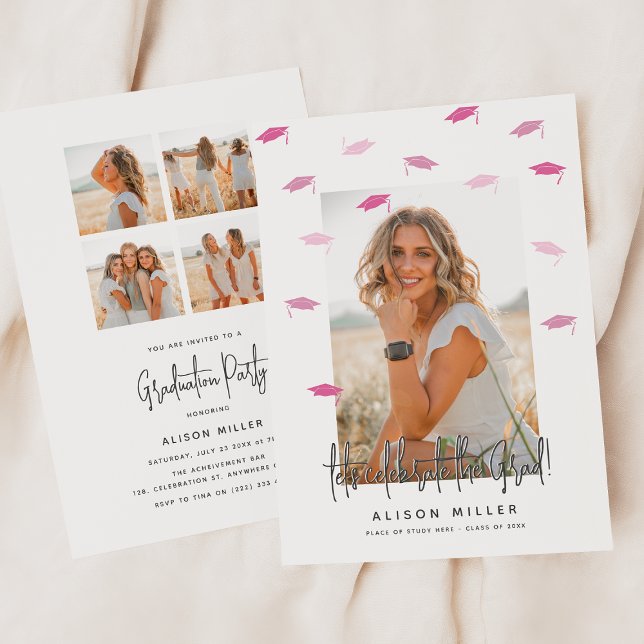 Invitation Célébration des diplômés modernes rose (Créateur téléchargé)