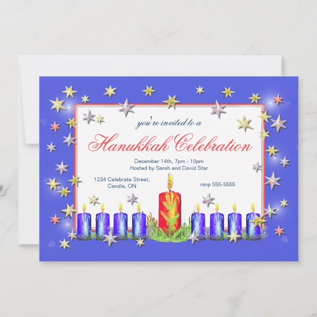 Invitation Célébration des étoiles et des bougies de Hanoukka (Devant)
