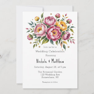 Invitation Célébration des pivoines roses et des Mariages flo