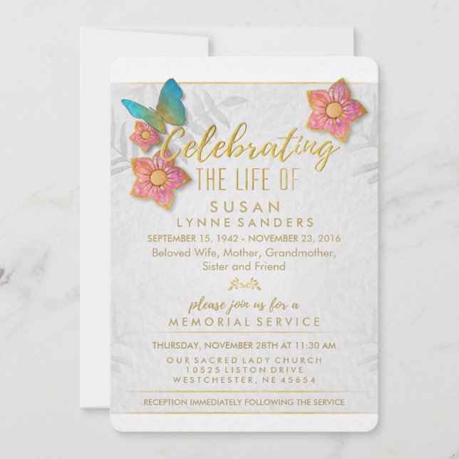 Invitation Célébration d'invitation florale de papillon de la (Devant)
