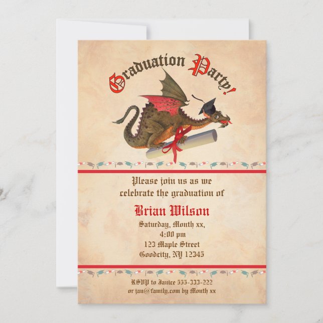 Invitation Célébration d'obtention du diplôme de dragon (Devant)