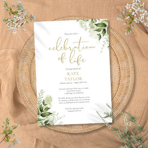 Invitation Célébration d'or de la vie verdure florale funérai