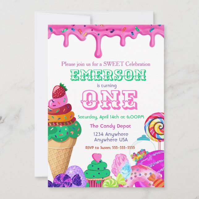 Invitation Célébration douce, Candyland, Candy Sweets donut (Devant)