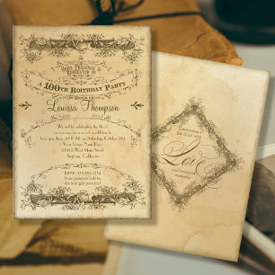 Invitation Célébration du 100e Anniversaire Vintage Thé Taché