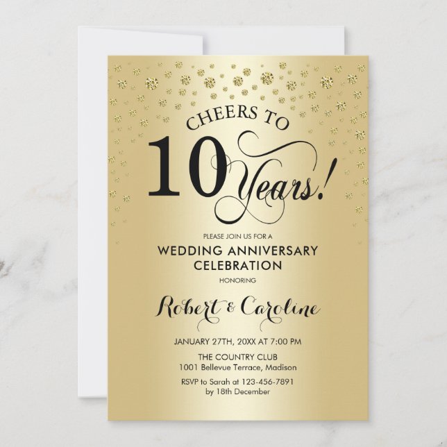 Invitation Célébration du 10e anniversaire - Noir Or (Devant)