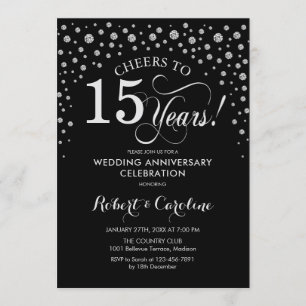 Invitation Célébration du 15e anniversaire - Noir argenté