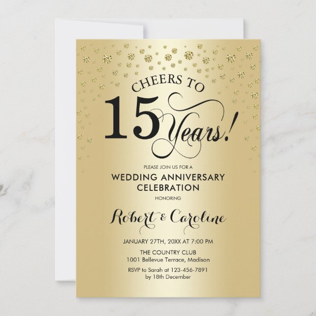 Invitation Célébration du 15e anniversaire - Noir Or (Devant)