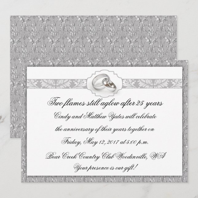 Invitation Célébration du 25e anniversaire de mariage (Devant / Derrière)