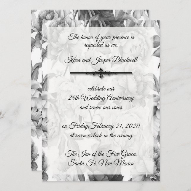 Invitation Célébration du 25e anniversaire de mariage noir et (Devant / Derrière)