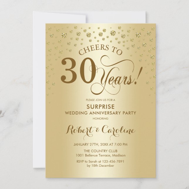 Invitation Célébration du 30e anniversaire de Surprise en or (Devant)