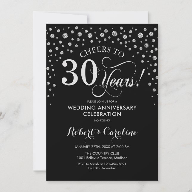 Invitation Célébration du 30e anniversaire - Noir d'argent (Devant)