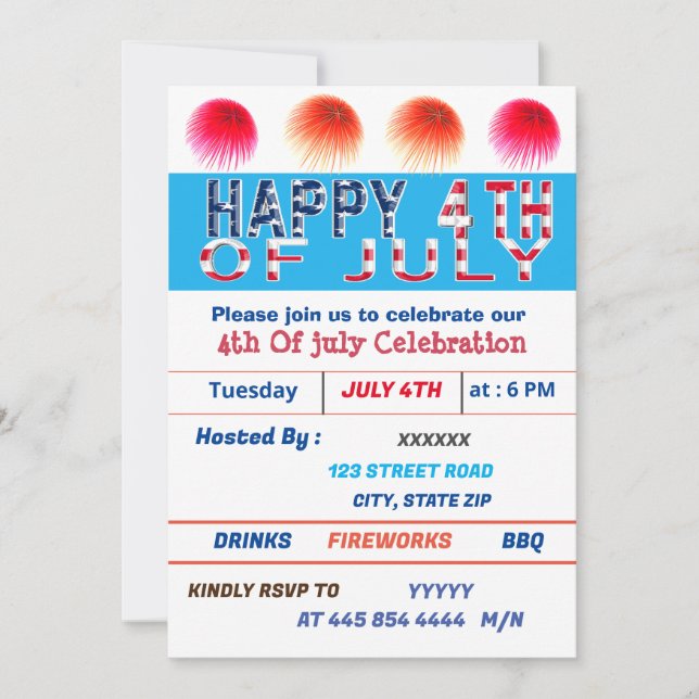 Invitation Célébration du 4 juillet (Devant)