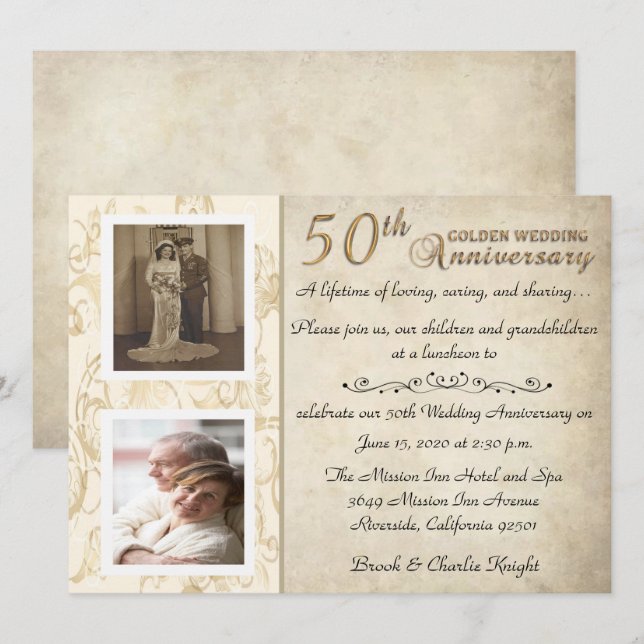 Invitation Célébration du 50e anniversaire de mariage (Devant / Derrière)