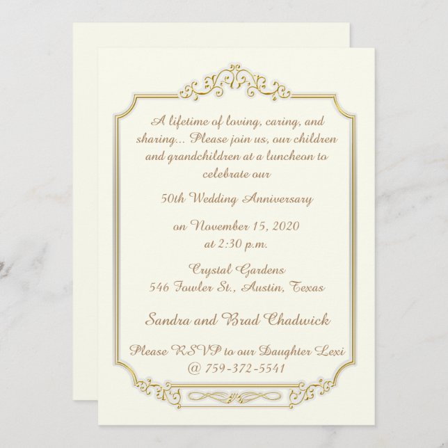 Invitation Célébration du 50e anniversaire de mariage (Devant / Derrière)
