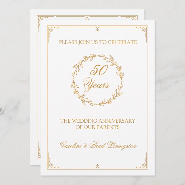 Invitation Célébration du 50e anniversaire de mariage en or (Devant / Derrière)
