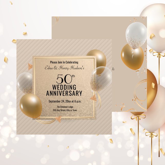 Invitation Célébration du 50e anniversaire du Mariage (50th Wedding Anniversary Celebration Golden Invitation)