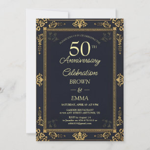 Invitation Célébration du 50e anniversaire en noir élégant et