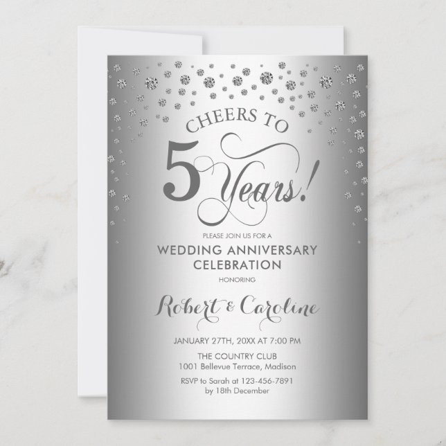 Invitation Célébration du 5e anniversaire - Argent (Devant)