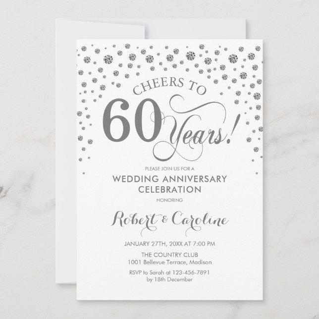 Invitation Célébration du 60e anniversaire - Blanc argenté (Devant)