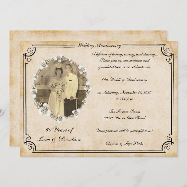 Invitation Célébration du 60e anniversaire de mariage (Devant / Derrière)