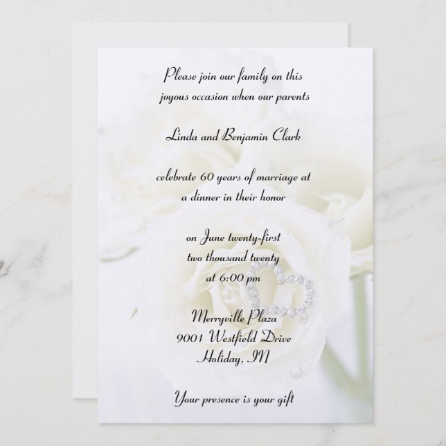 Invitation Célébration du 60e anniversaire de mariage diamant (Devant / Derrière)