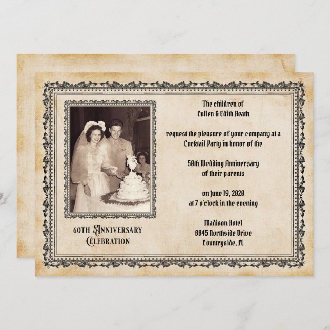 Invitation Célébration du 60e anniversaire de style vintage (Devant / Derrière)