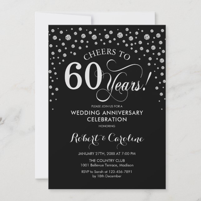 Invitation Célébration du 60e anniversaire - Noir Argent (Devant)