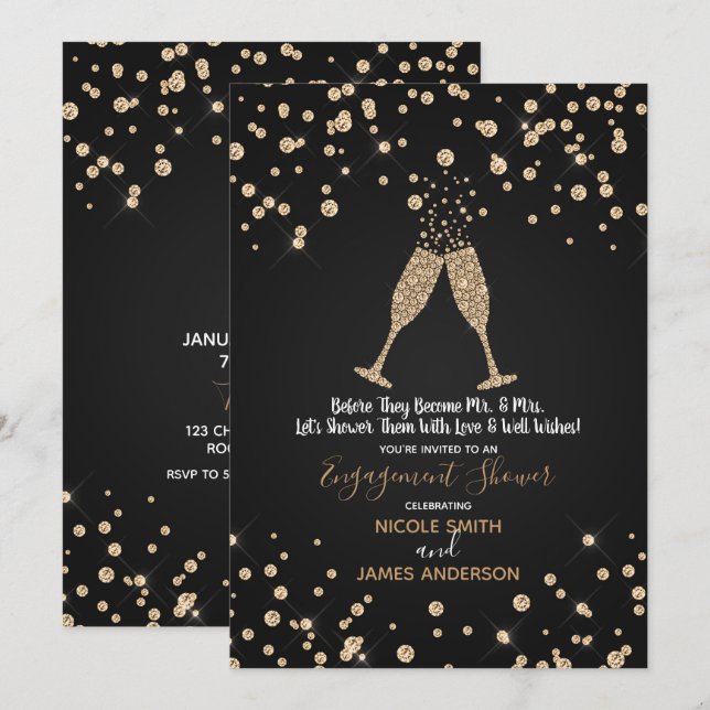 Invitation Célébration du Fiançailles du Toast Champagne Diam (Devant / Derrière)