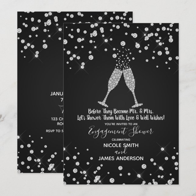 Invitation Célébration du Fiançailles du Toast Champagne Diam (Devant / Derrière)