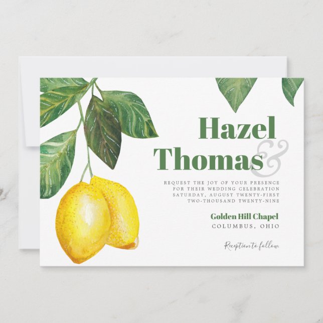 Invitation Célébration du Mariage de la saison du citron | (Devant)