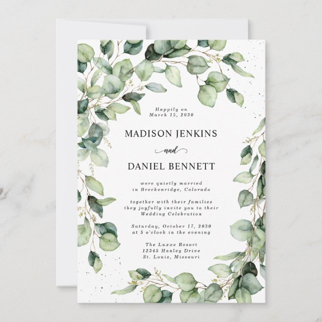 Invitation Célébration du Mariage d'Eucalyptus Watercolor (Devant)